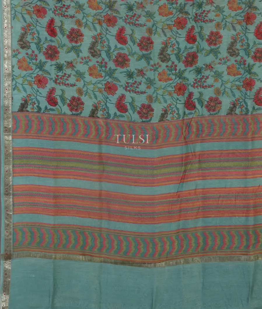 Blue Soft Printed Cotton Saree T4772384