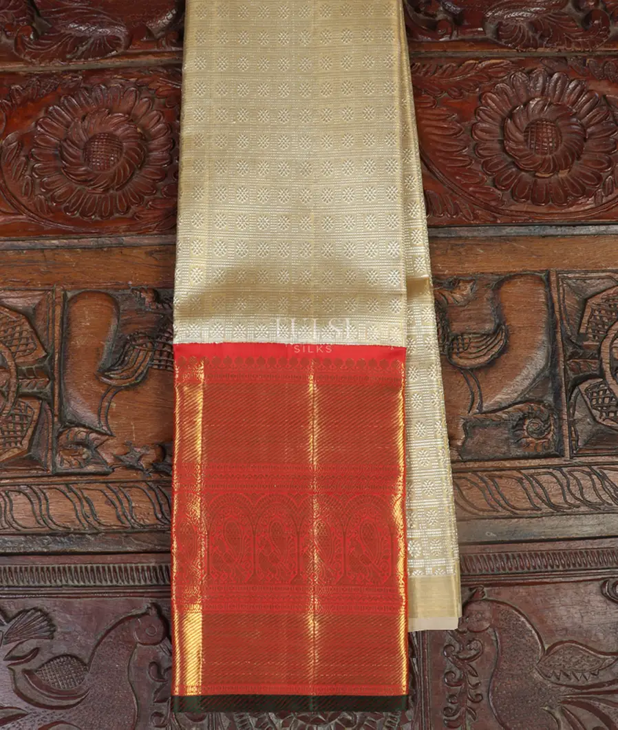 Cream Handwoven Kanjivaram Silk Tissue Pavadai T460945-image