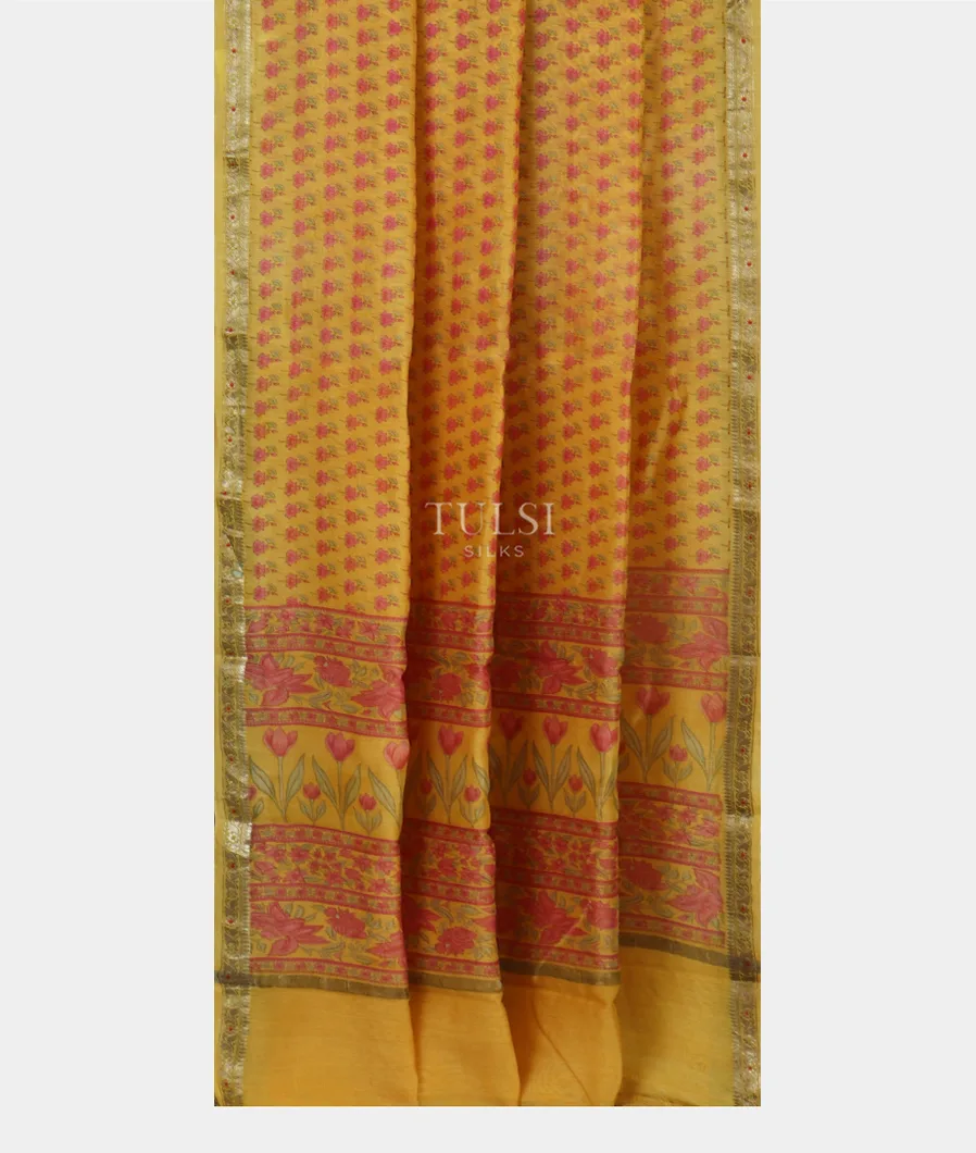 Yellow  Soft Printed Cotton Saree T4772482