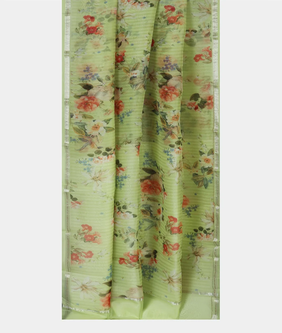 Green Kora Organza Printed Saree T3684622