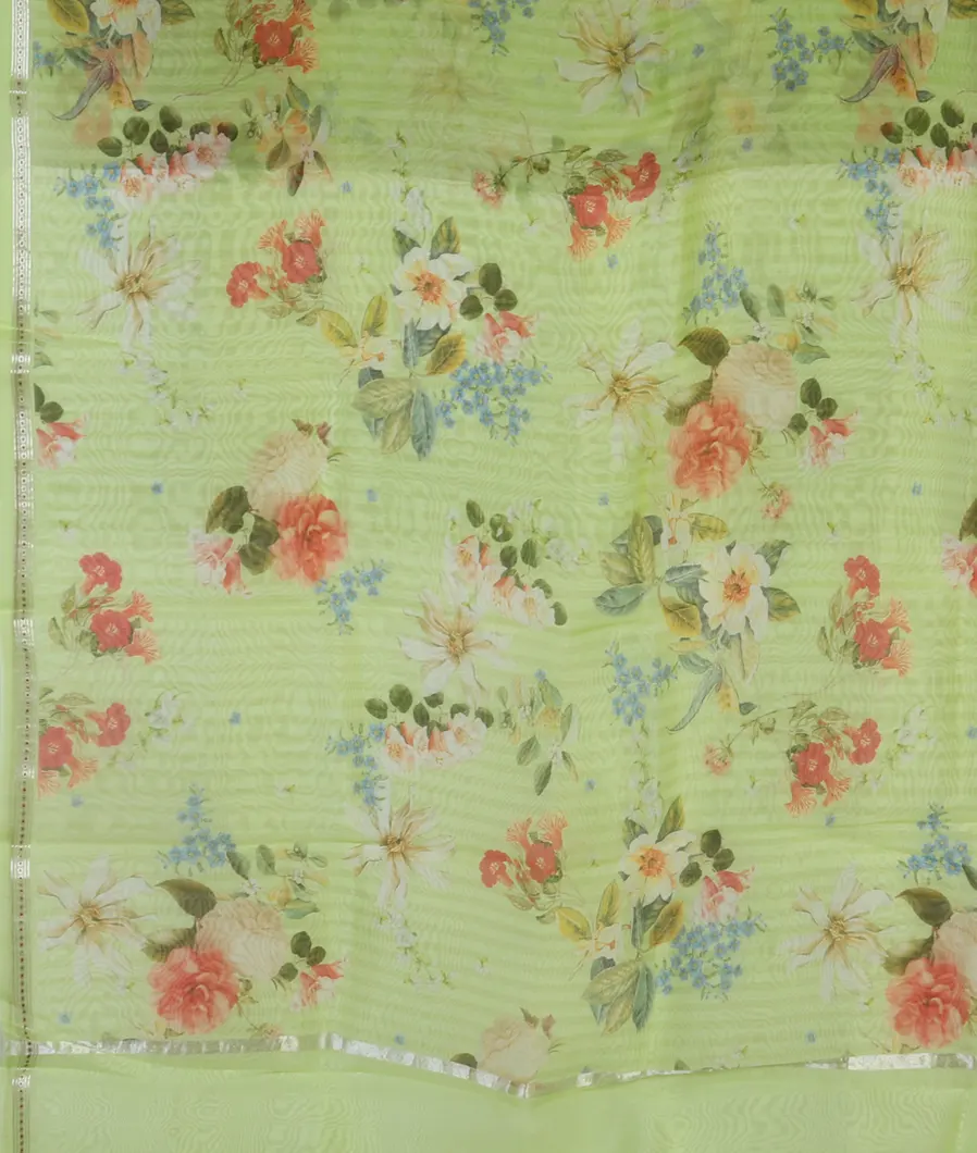 Green Kora Organza Printed Saree T3684624