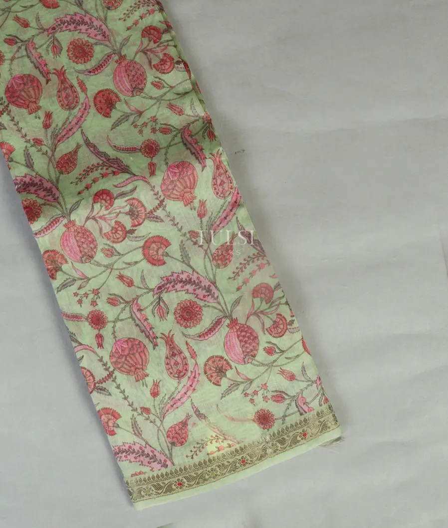 Light Green Soft Printed Cotton Saree T477231-image