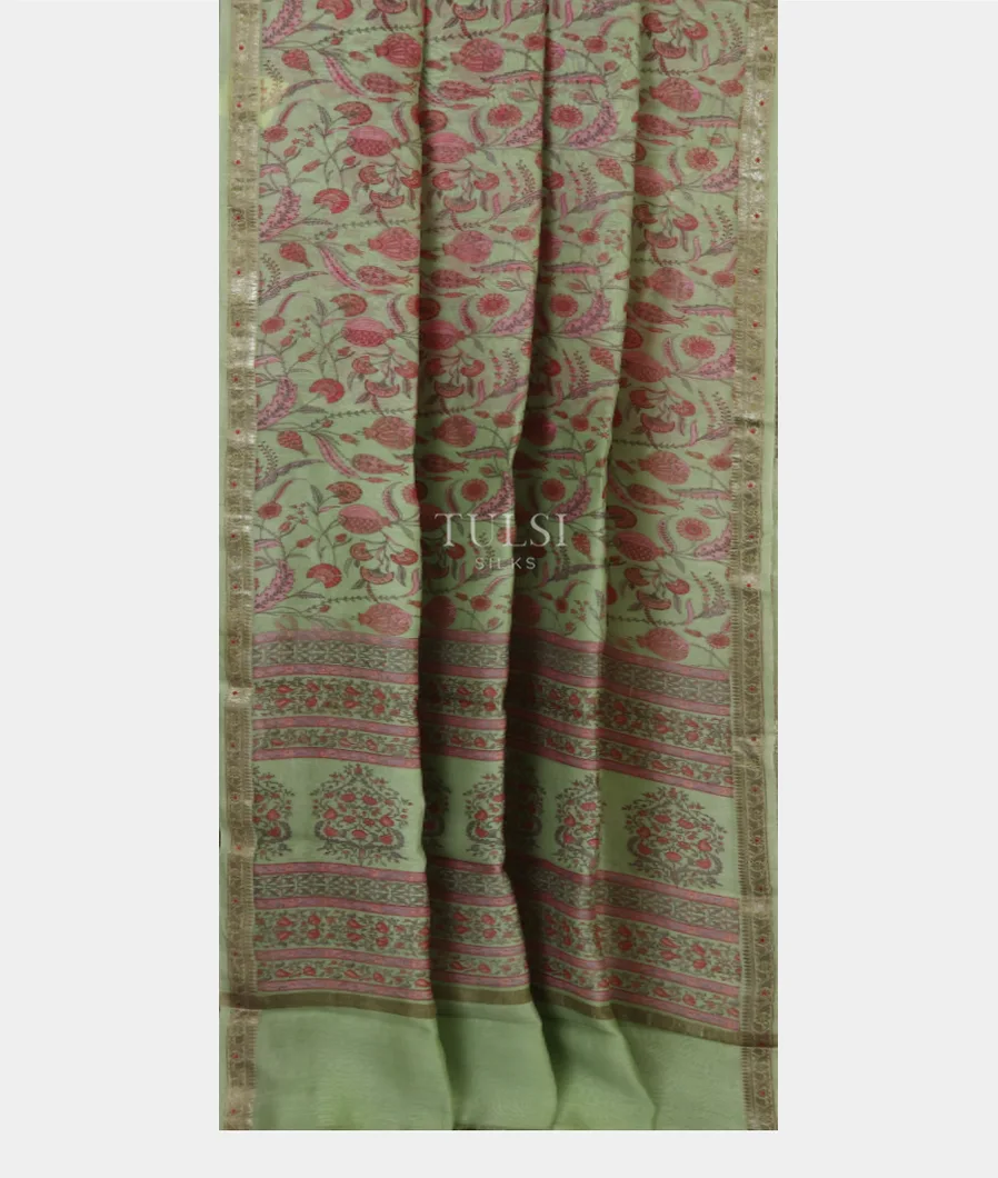 Light Green Soft Printed Cotton Saree T4772312