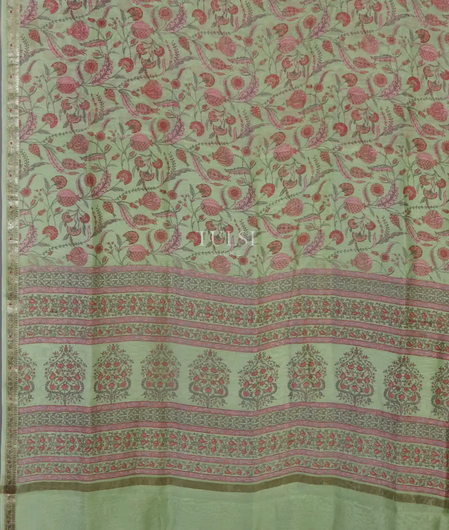 Light Green Soft Printed Cotton Saree T4772314