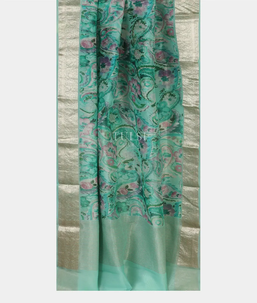 Green Kora Organza Printed Saree T4769222