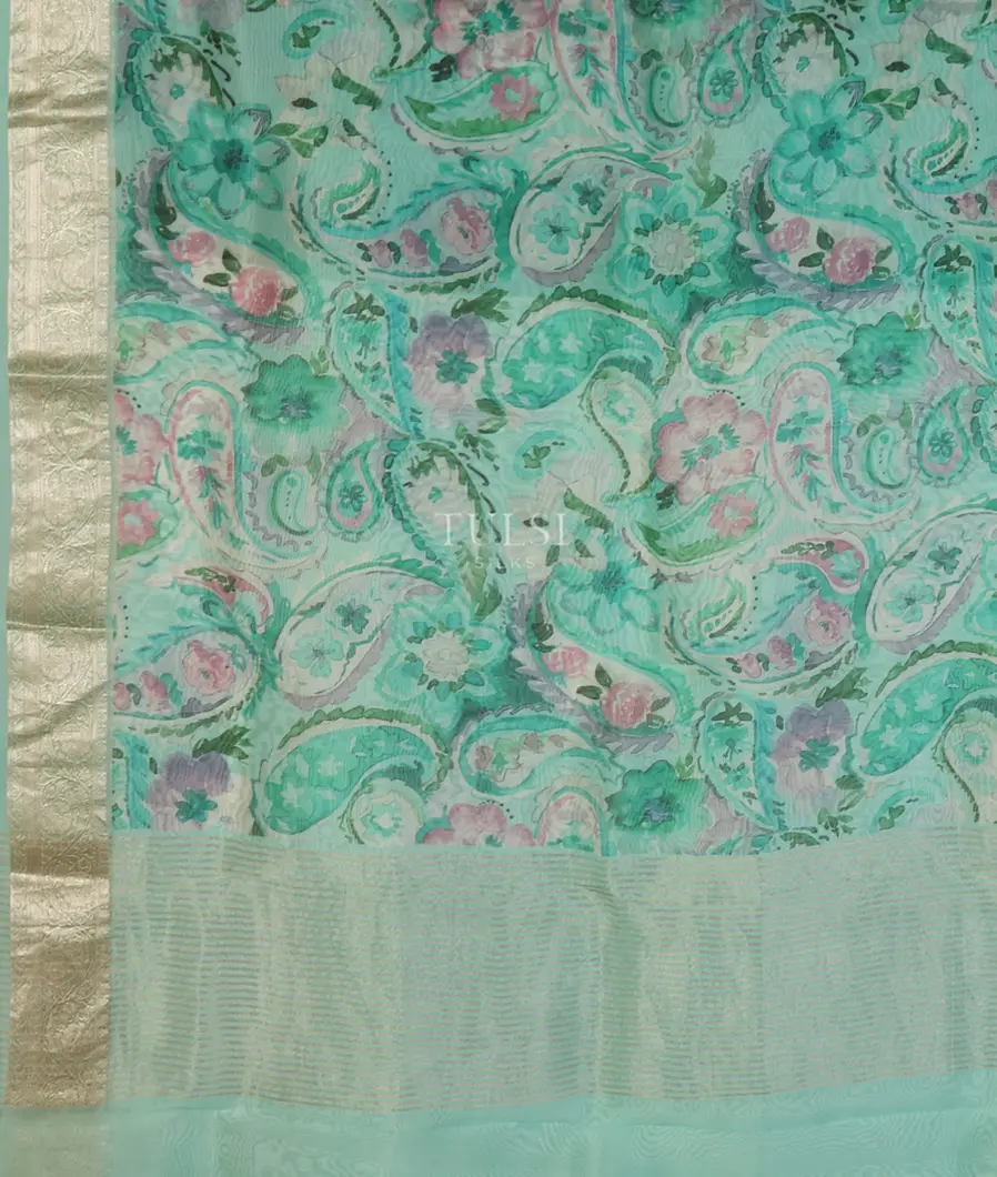 Green Kora Organza Printed Saree T4769224