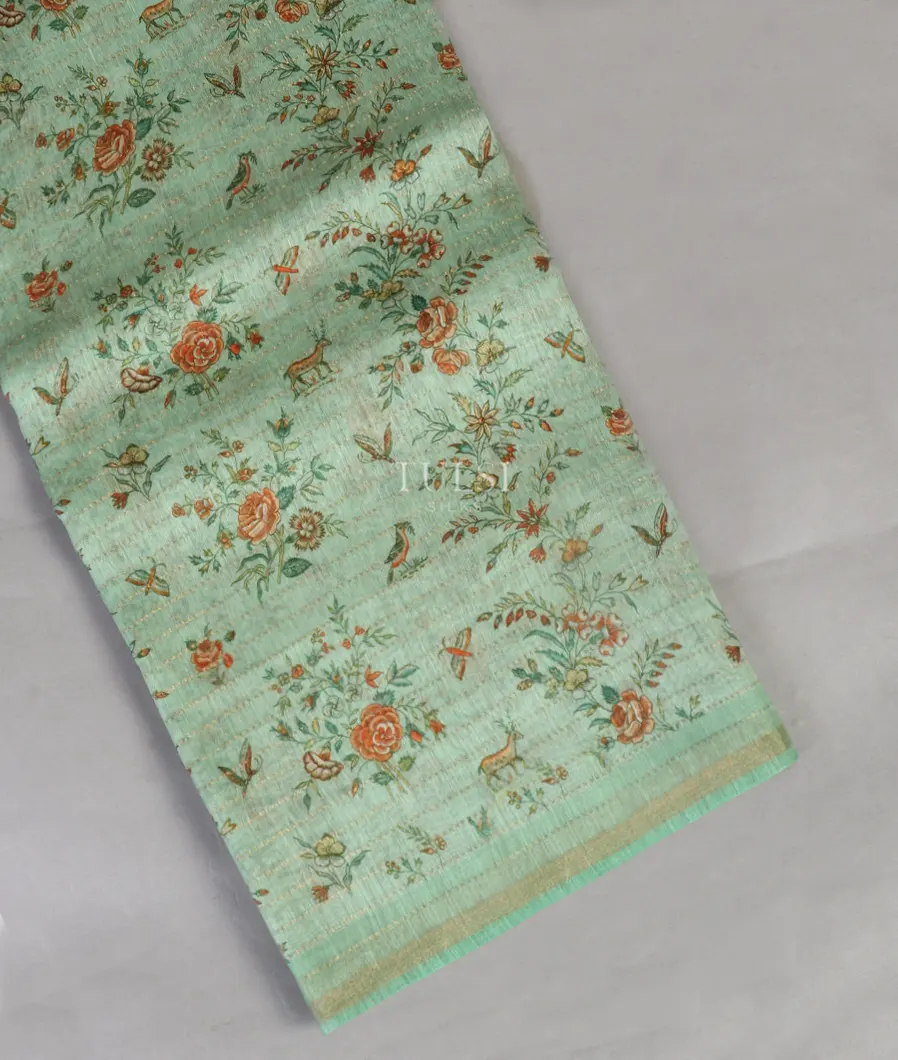 Green Linen Printed Saree T464559-image