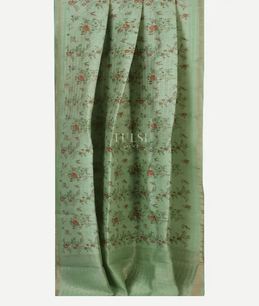 Green Linen Printed Saree T4645592