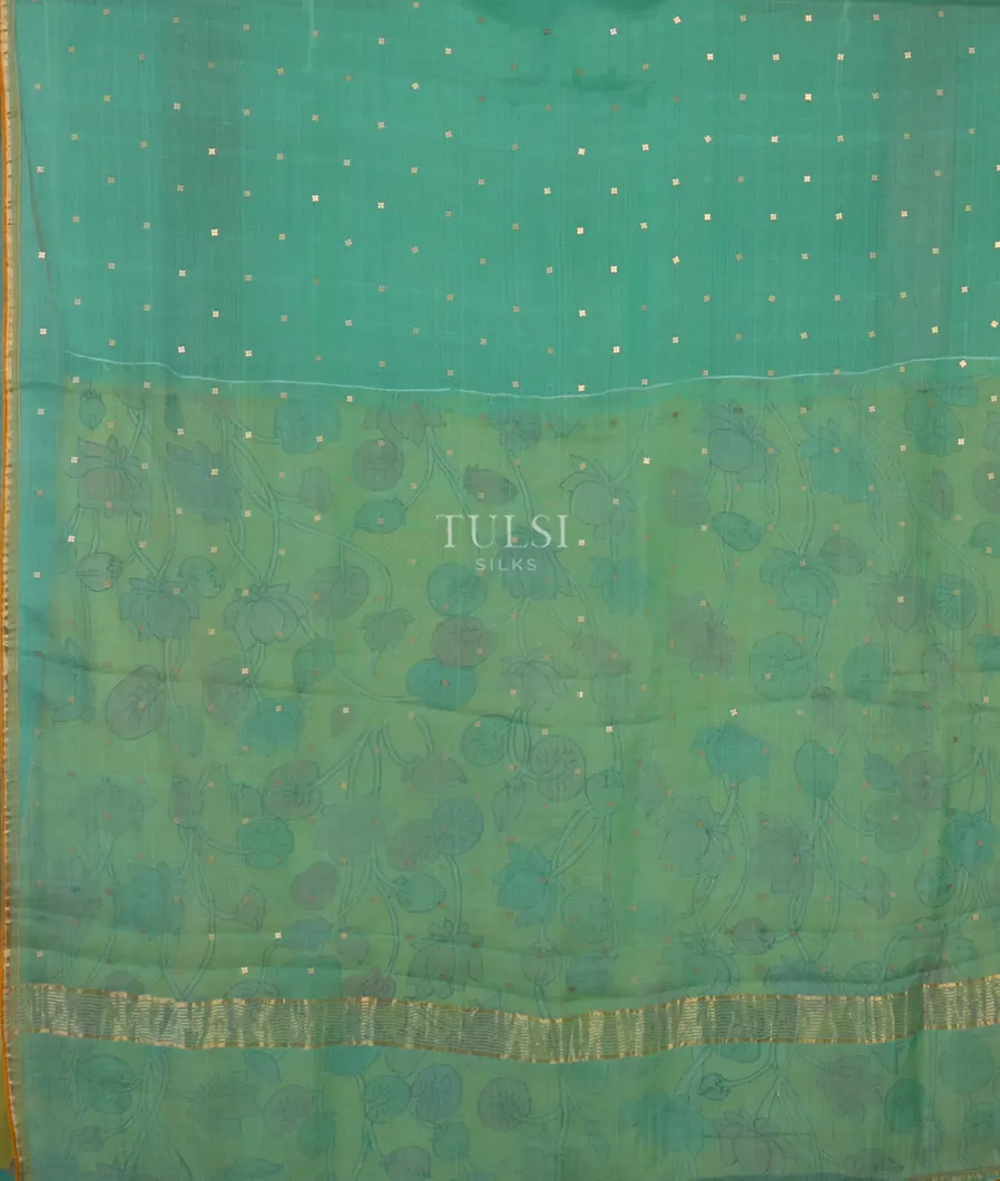 Bluish Green Woven Organza Saree T4762274
