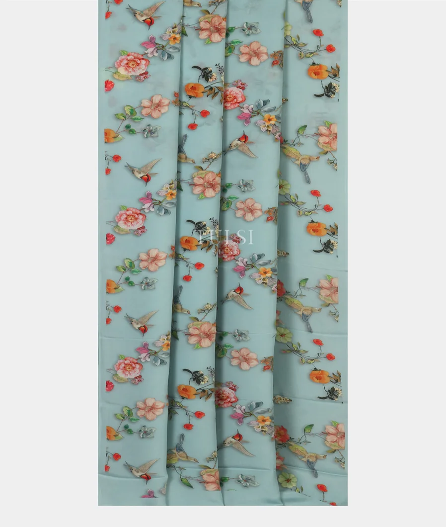 Blue Satin Crepe Silk Saree T4669862