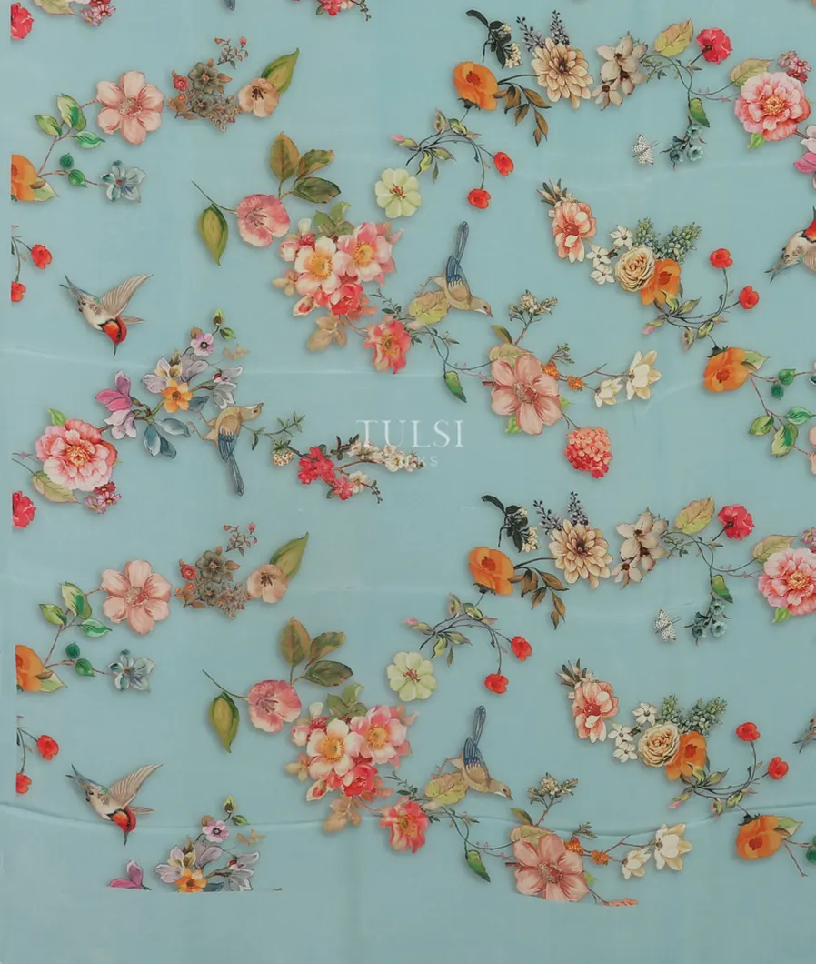 Blue Satin Crepe Silk Saree T4669864