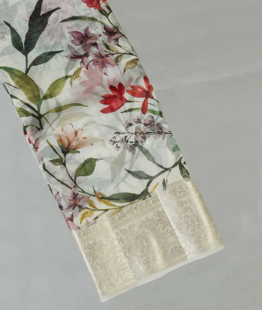 White Kora Organza Printed Saree T441643-image