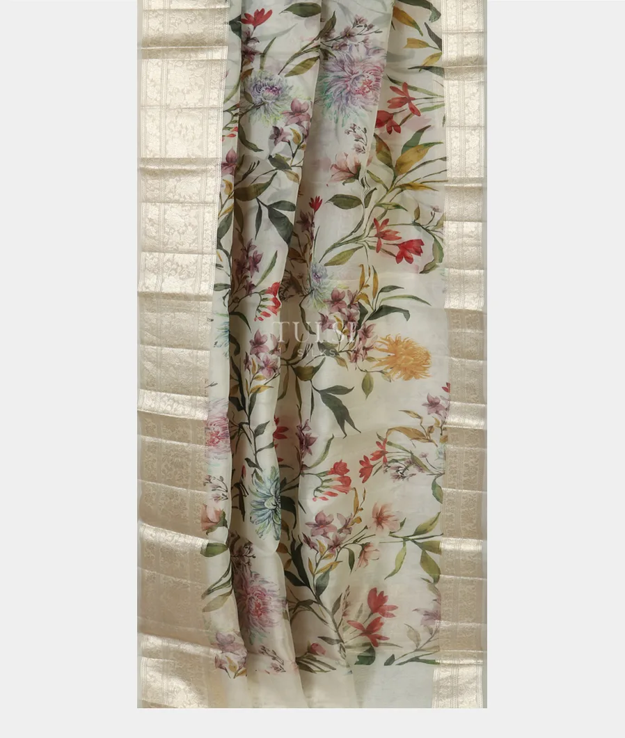 White Kora Organza Printed Saree T4416432