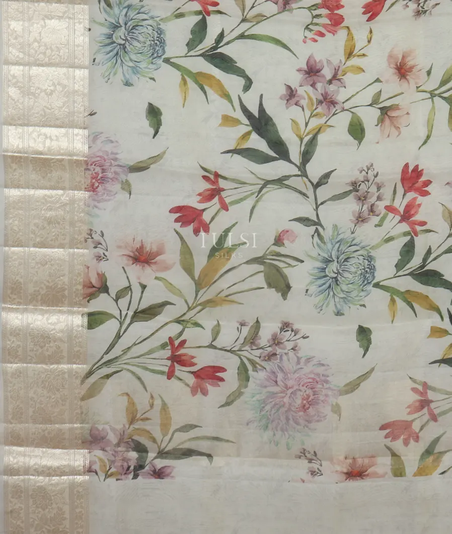 White Kora Organza Printed Saree T4416434