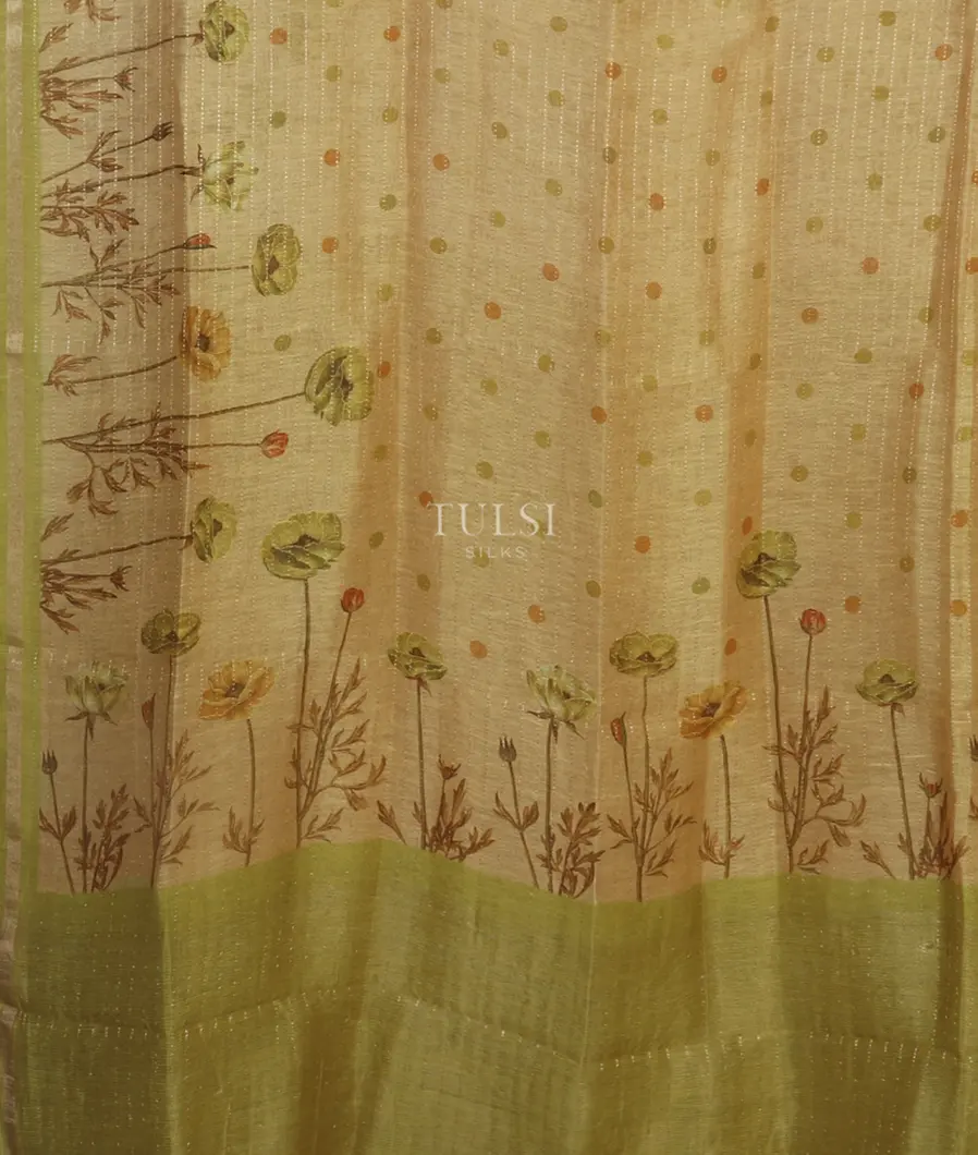Beige Linen Printed Saree T4738934