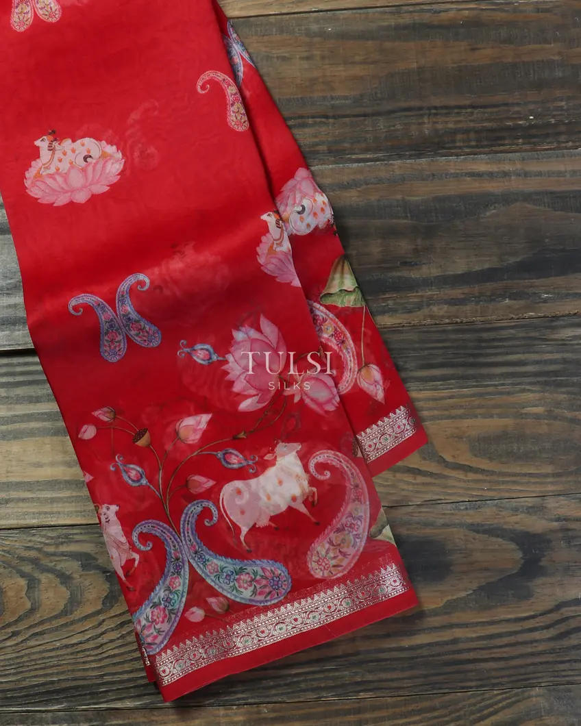Red Kora Organza Printed Saree T477253-image