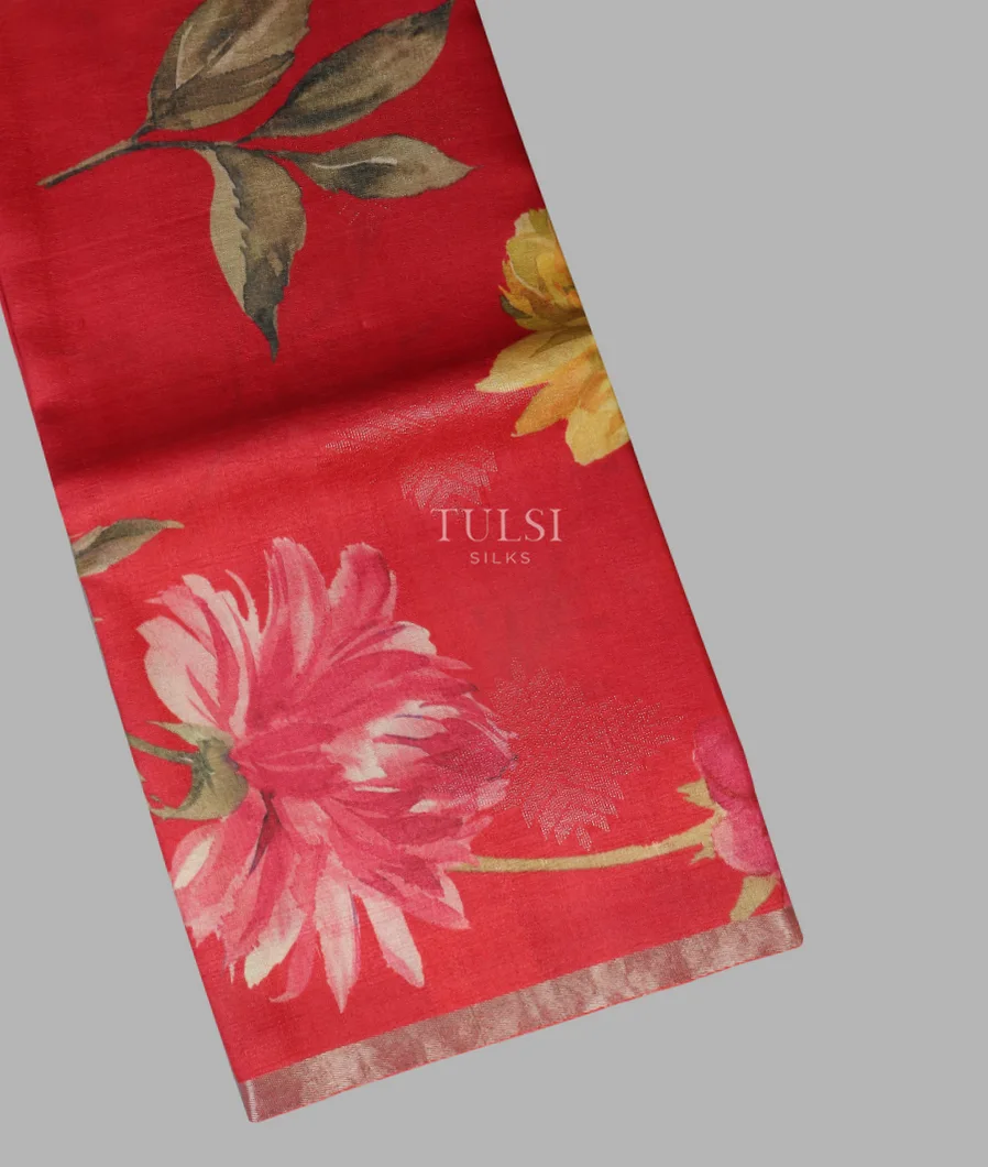 Red Tussar Printed Saree T473825-image