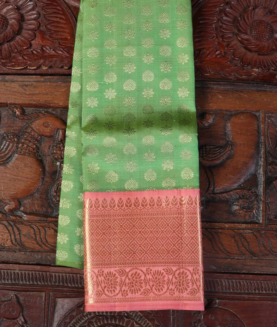 Green Handwoven Kanjivaram Silk Kids Pavadai T432420-image