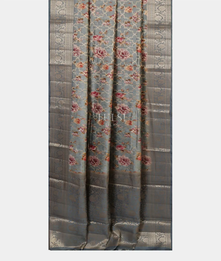 Bluish Grey Chaniya Silk Saree T4692992