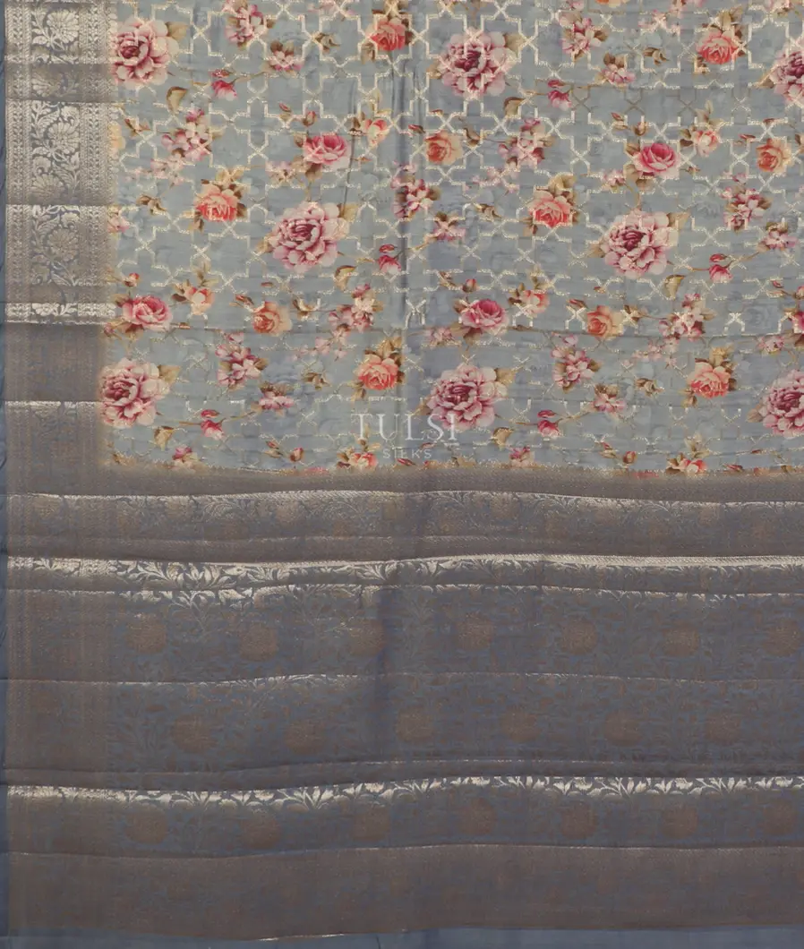 Bluish Grey Chaniya Silk Saree T4692994