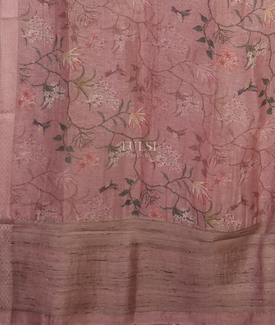 Pink Linen Printed Saree T4740844
