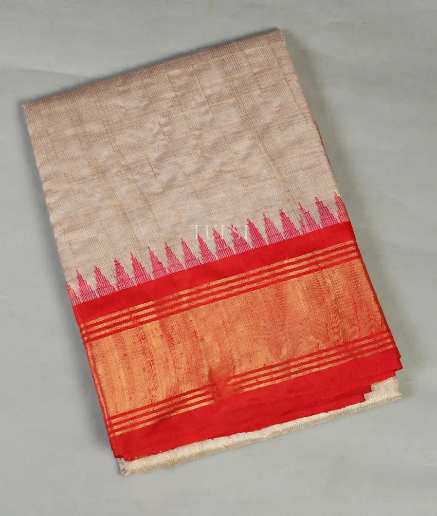 Beige Woven Tussar Saree T475396-image