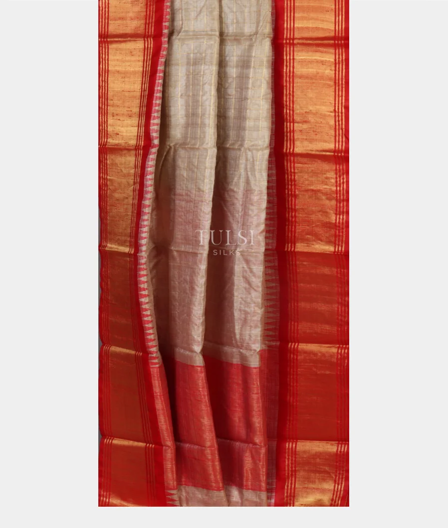 Beige  Woven Tussar Saree T4753962