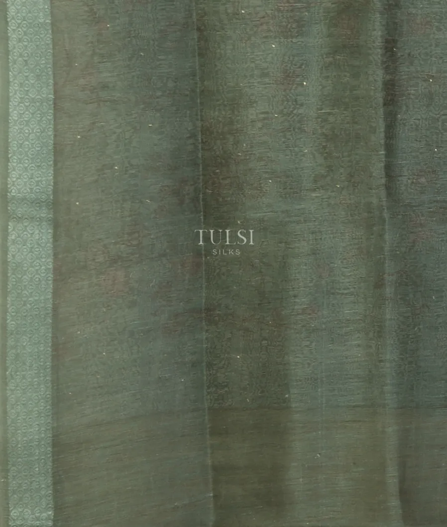 Green Linen Printed Saree T4645253