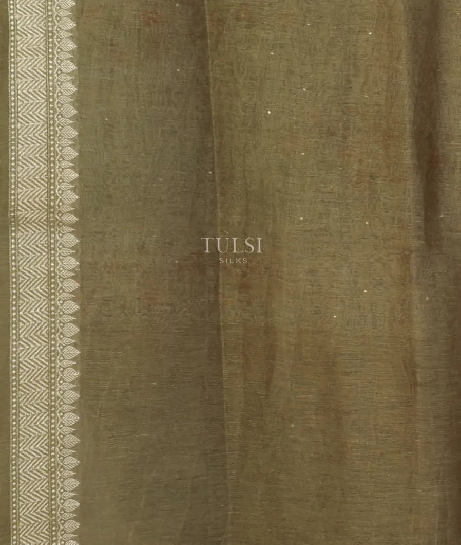 Greenish Grey Linen Printed Saree T4645213