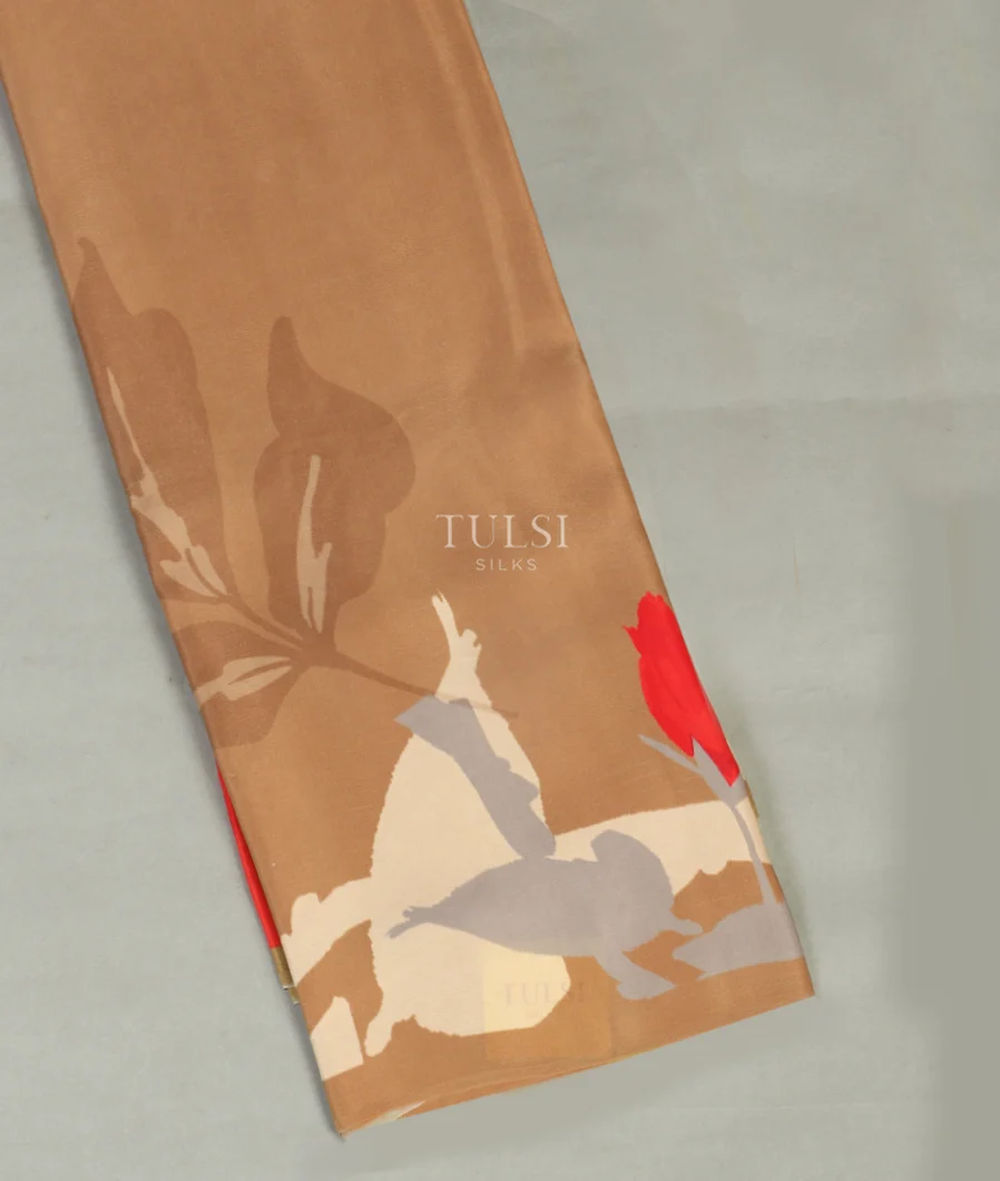 Brown Satin Crepe Silk Saree T395745-image