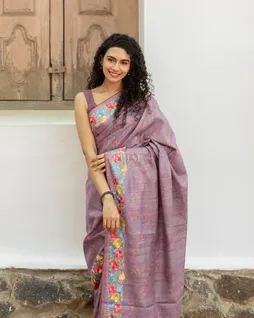 Lavender Tussar Embroidery Saree T4777501