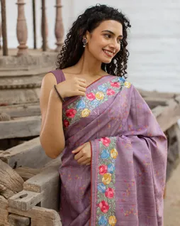 Lavender Tussar Embroidery Saree T4777504