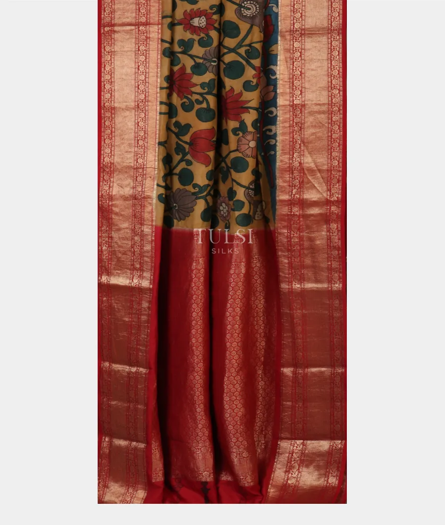 Beige Mysore Crepe Kalamkari Handpainted Saree T4770052