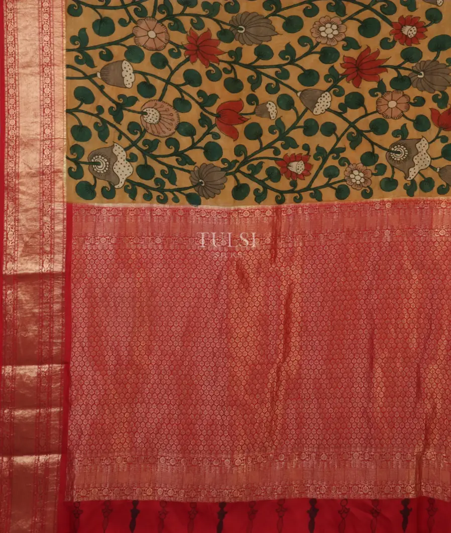 Beige Mysore Crepe Kalamkari Handpainted Saree T4770054