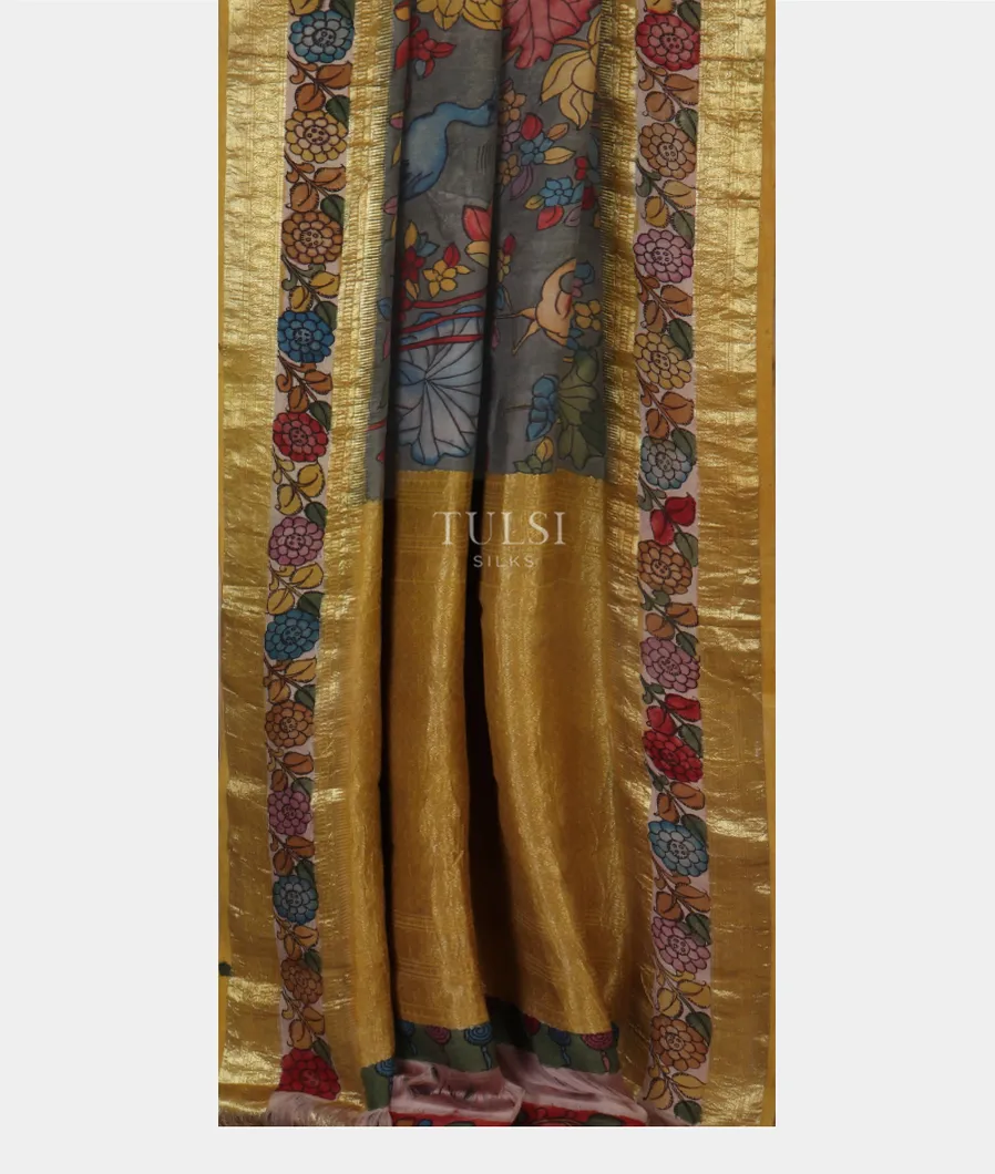 Grey Kanjivaram Kalamkari Handpainted Saree T4608102