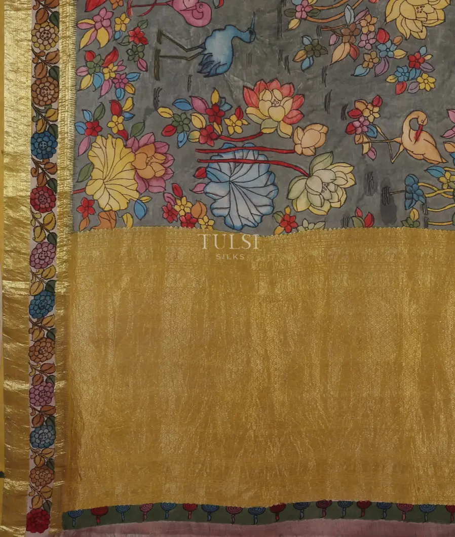 Grey Kanjivaram Kalamkari Handpainted Saree T4608104