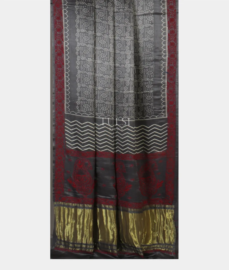 Grey Satin Gajji Silk Saree T4567492