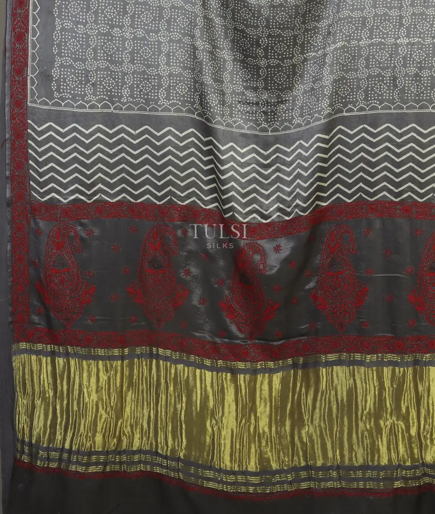 Grey Satin Gajji Silk Saree T4567494