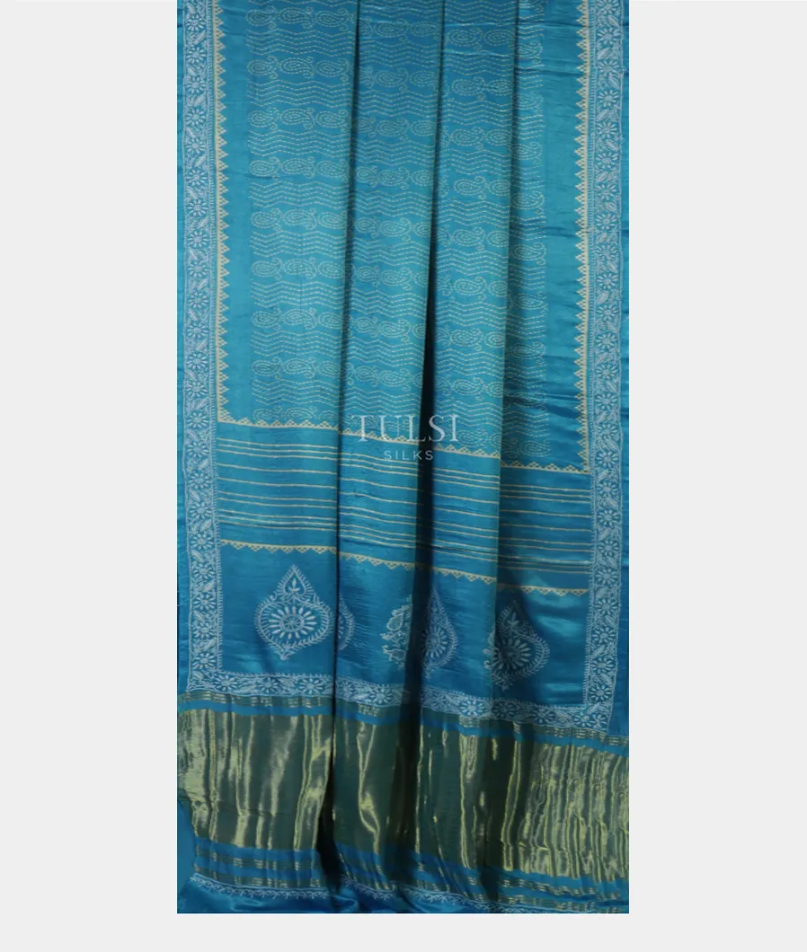 Blue Satin Gajji Silk Saree T4567512