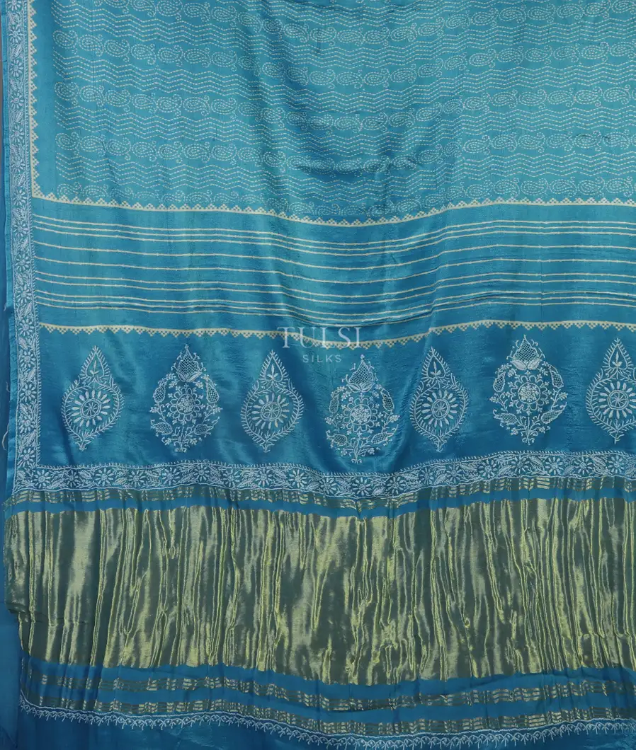 Blue Satin Gajji Silk Saree T4567514