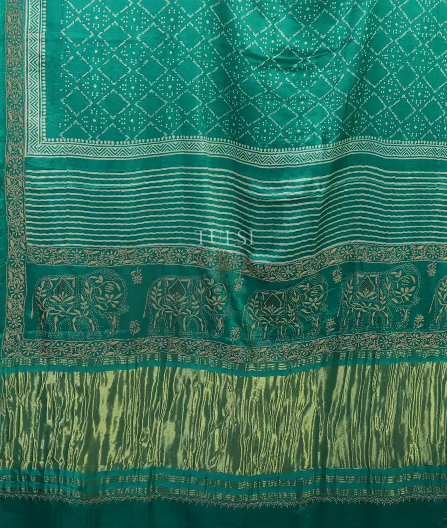 Green Satin Gajji Silk Saree T4567474