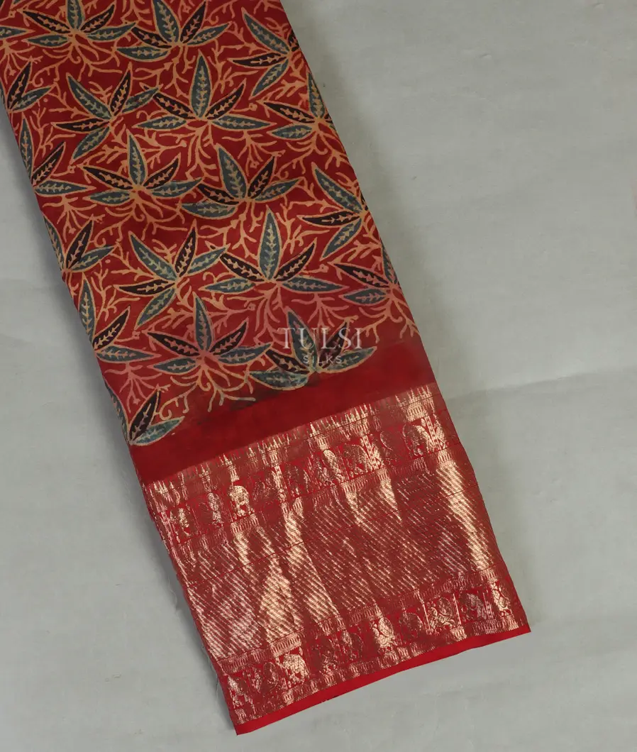 Maroon Ajrakh Silk With Kanjivaram Border T335754-image