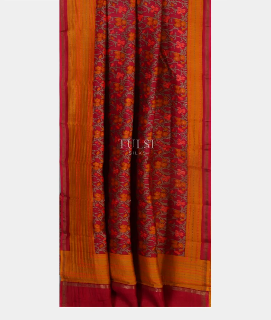 Maroon Soft Printed Cotton Saree T4335302