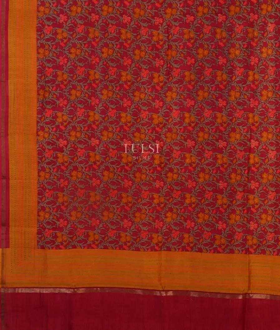 Maroon Soft Printed Cotton Saree T4335304