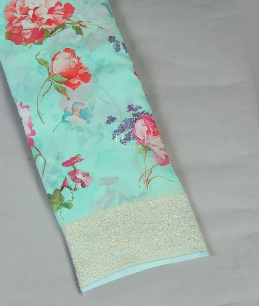 Greenish Blue Georgette Silk Saree T473423-image