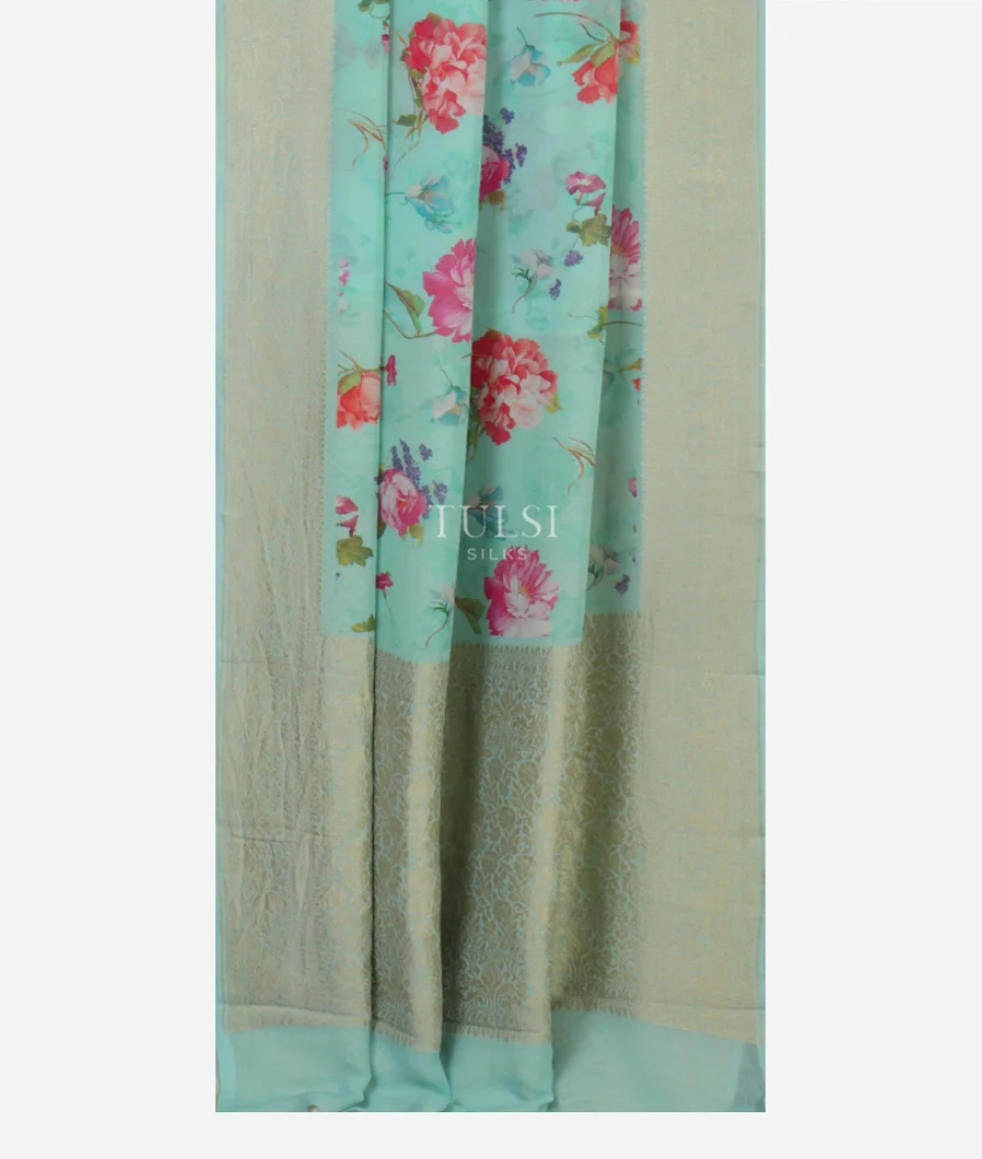 Greenish Blue Georgette Silk Saree T4734232