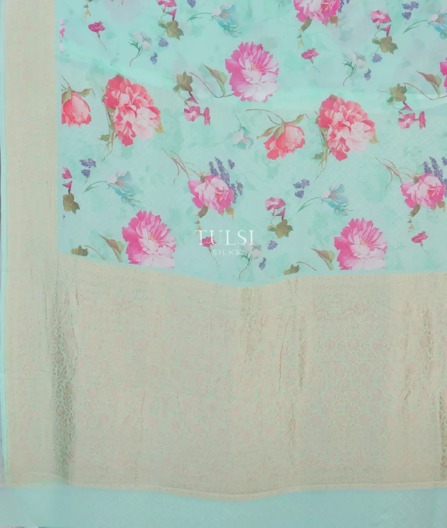 Greenish Blue Georgette Silk Saree T4734234