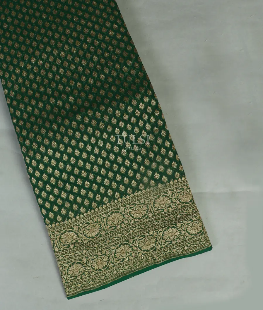 Bottle Green Banaras Georgette Silk Saree T447662-image