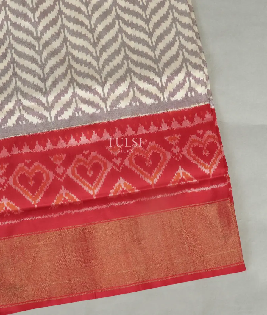 Light Purplish Grey Ikat Silk Saree T464832-image