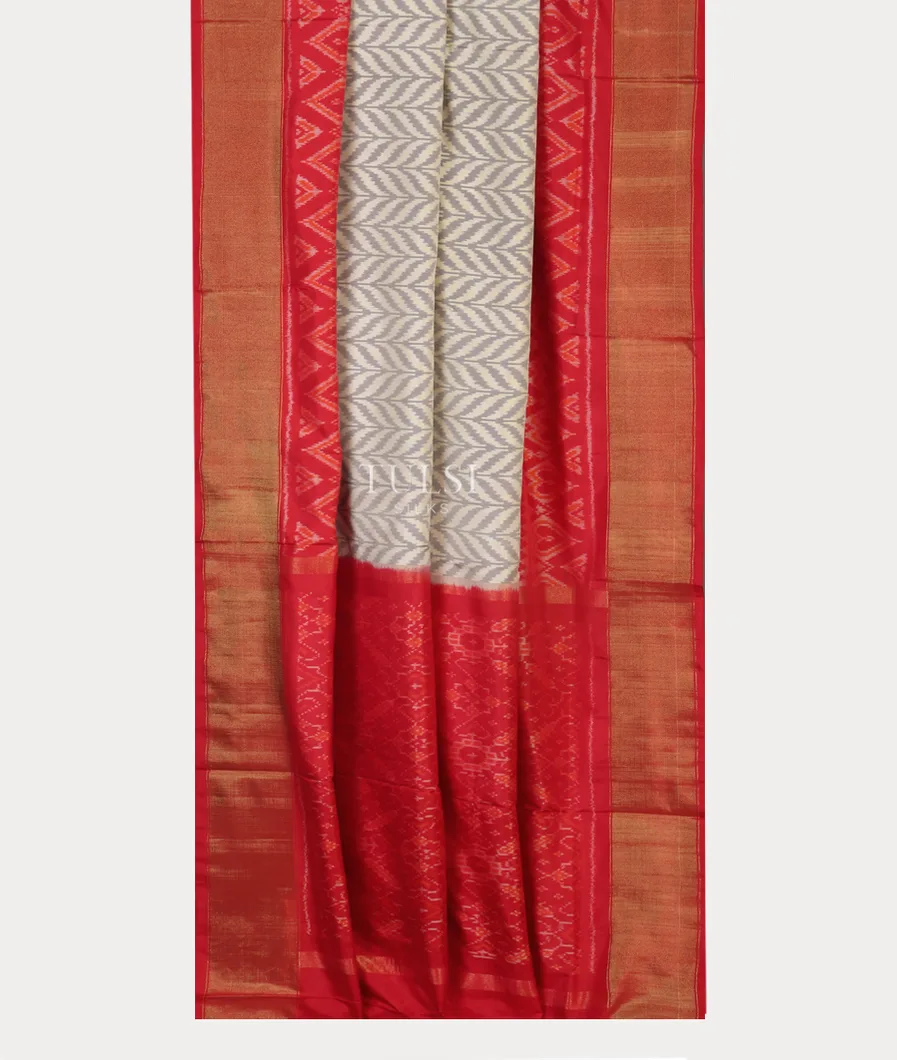 Light Purplish Grey Ikat Silk Saree T4648322